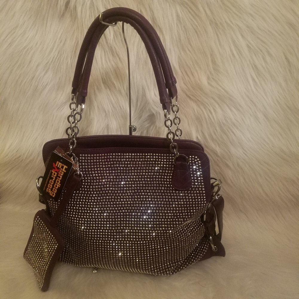 PURPLE RHINESTONE COVERED ACCESSORIZED TOTE